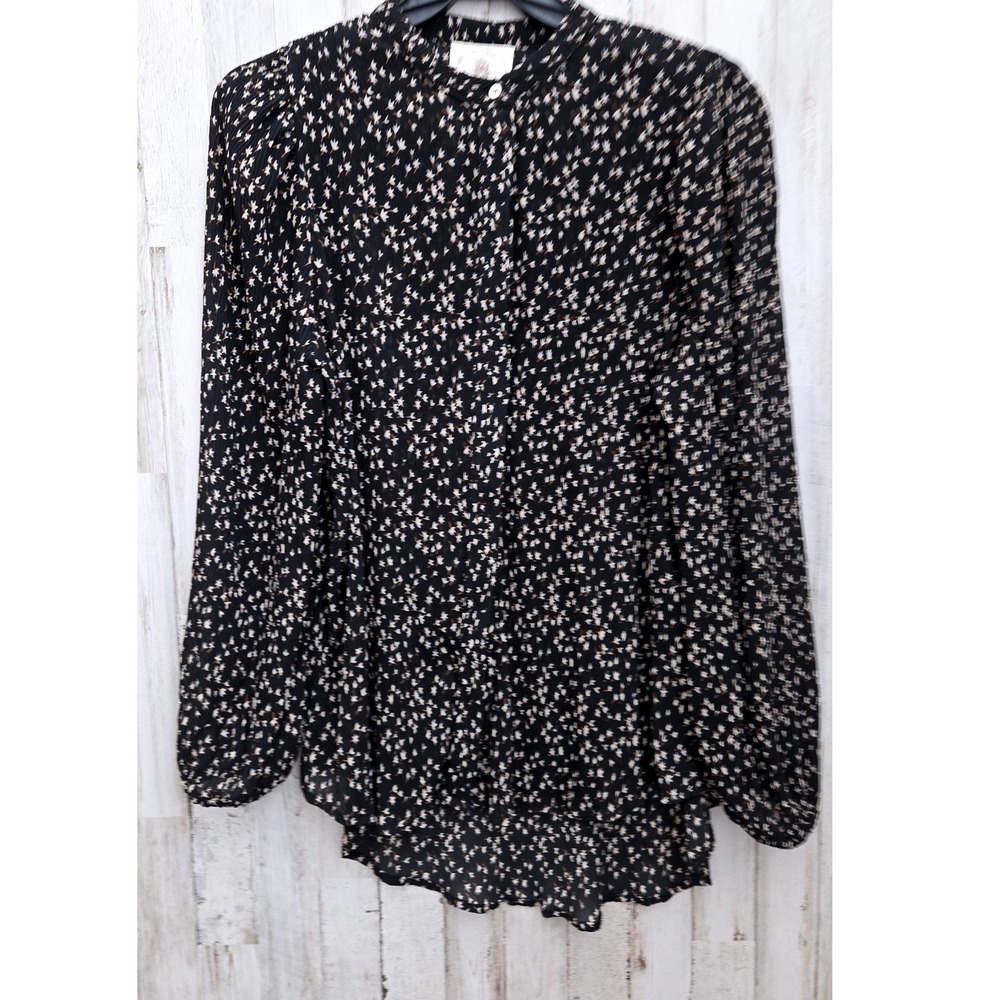 Muche & Muchette One Size Crinkle chiffon Top Blouse Button Shirt Long sleeve